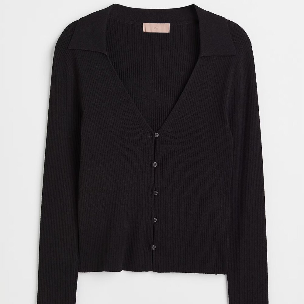 H&M Rib Knit V-Neck Collared Cardigan